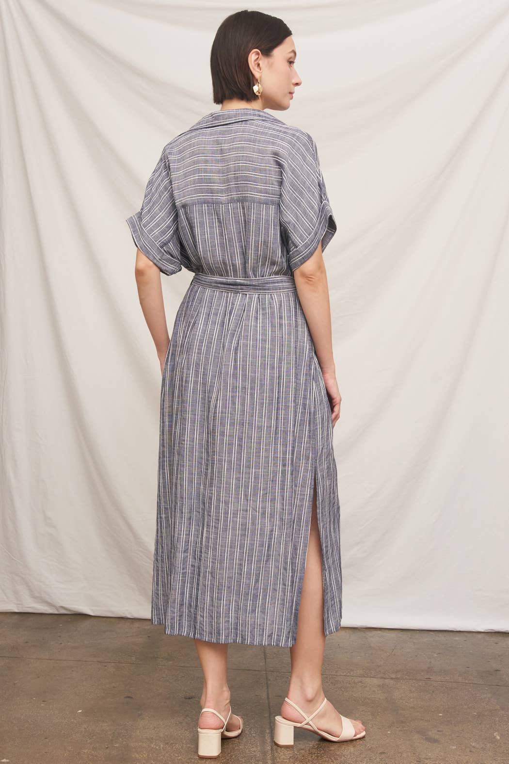 Short Sleeve Striped Button Down Shirt Dress