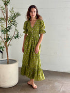 Tatiana Block Printed Dress (Olive)