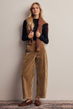 Stretch Corduroy Barrel Leg Pants