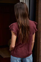 Woven Button V-Neck Short Sleeve Top