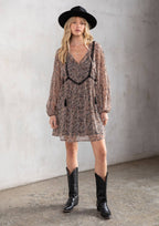 Bohemian Paisley Babydoll Long Sleeve Mini Dress