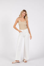 Paola A-Line Scissor Cut Wide Jeans - White