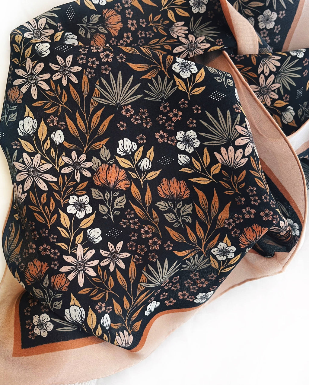 100% Silk Bandana Scarf -Midnight Garden Floral Western Wear