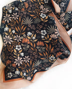 100% Silk Bandana Scarf -Midnight Garden Floral Western Wear