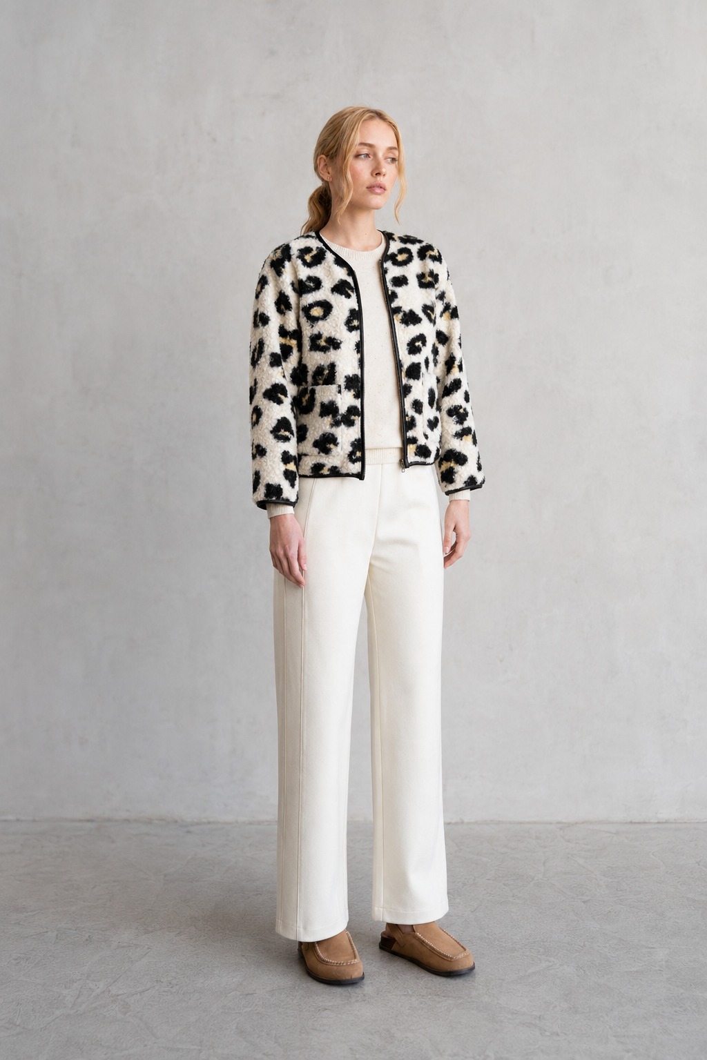 Leopard Faux Collarless Jacket