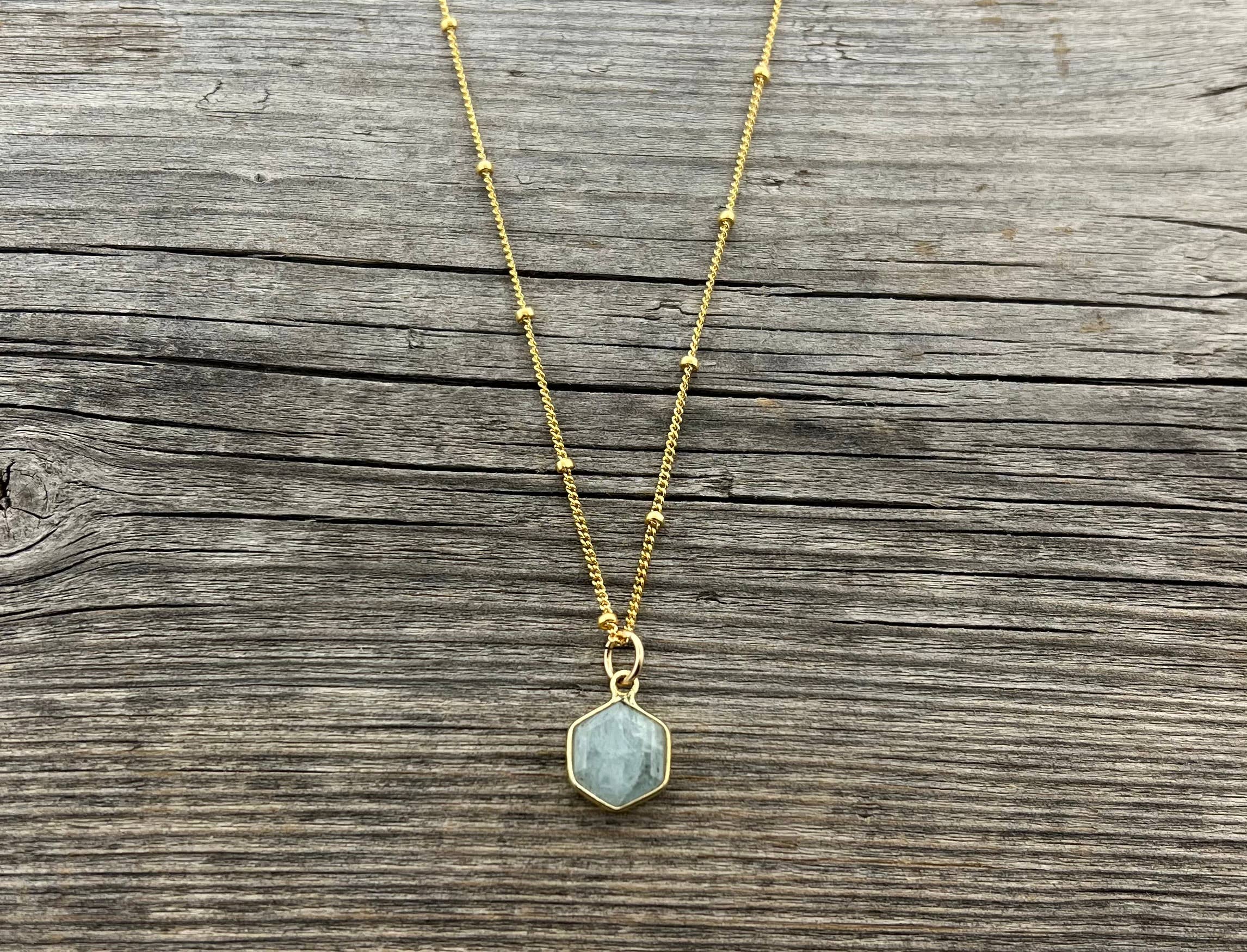 Raw Aquamarine Hexagon Necklace 