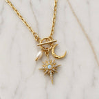 CZ Opal Pearl Star and Moon Necklace