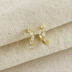 18k Gold Filled Curved Mixed CZ C- Hoop Earrings