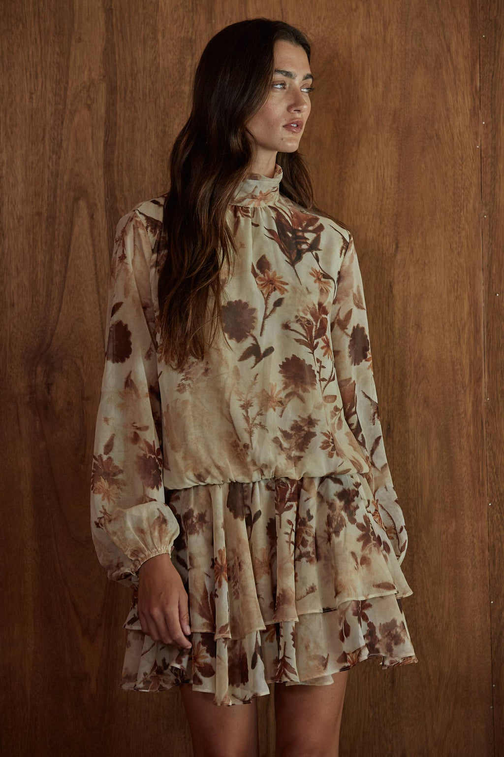 Woven Floral Print Tiered Ruffle Mini