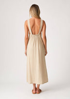 Linen Blend Sleeveless V Neck Midi Dress