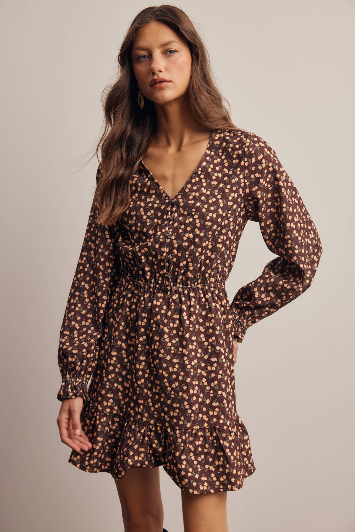Floral Printed Corduroy Mini Dress