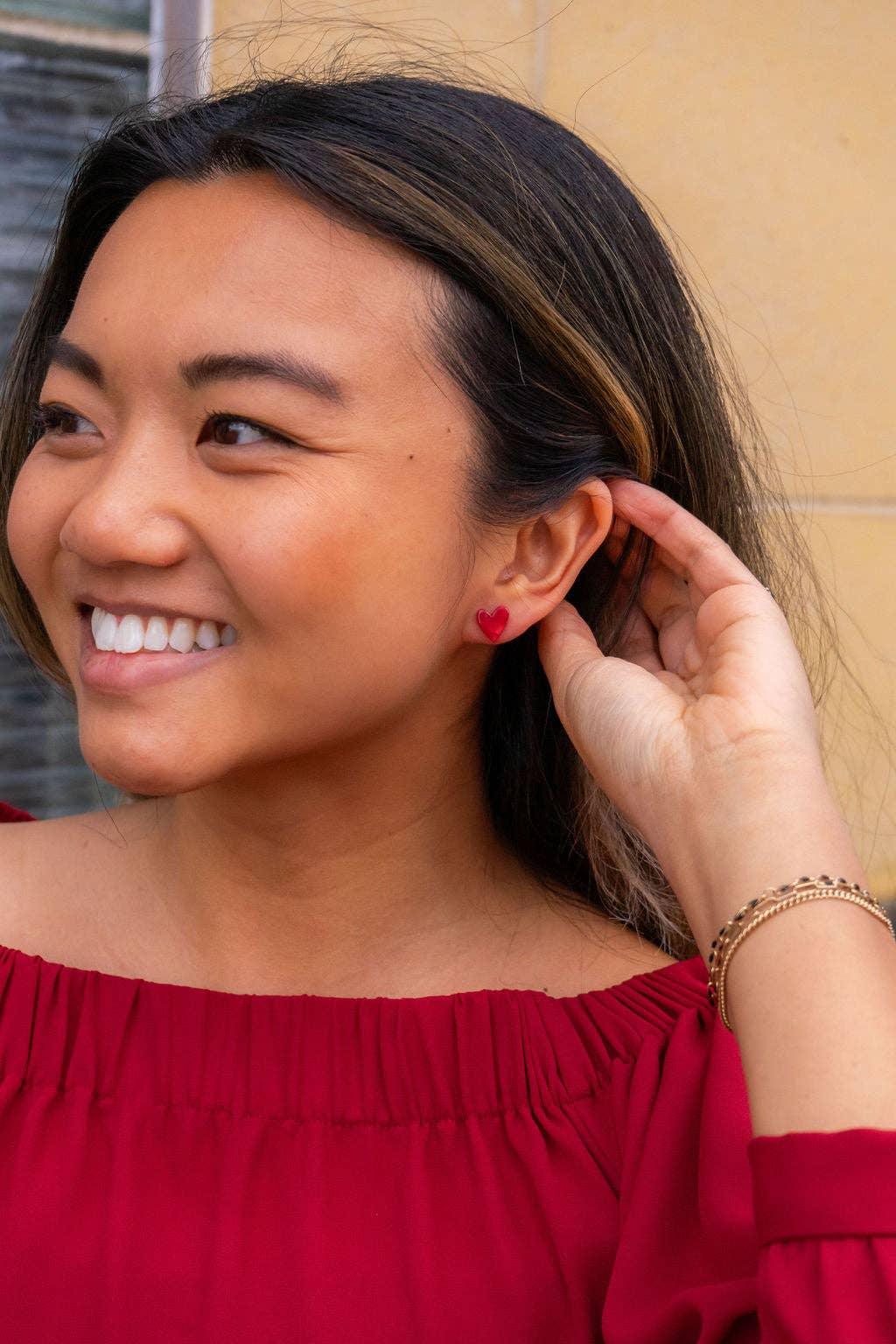 Hand Drawn Red Heart Stud Earrings