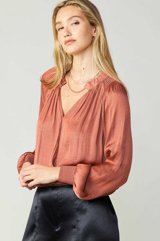 Ruffled Surplice Top W/rib Hem