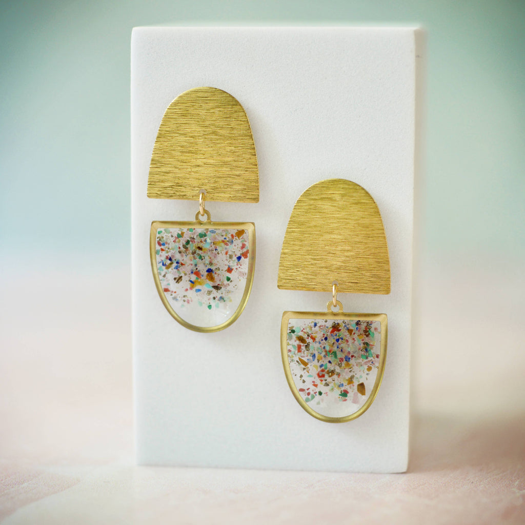 The Capsule Earrings- Brass and Gem Confetti