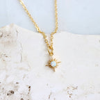 Mini Stone North Star Necklace: Opal - Gold