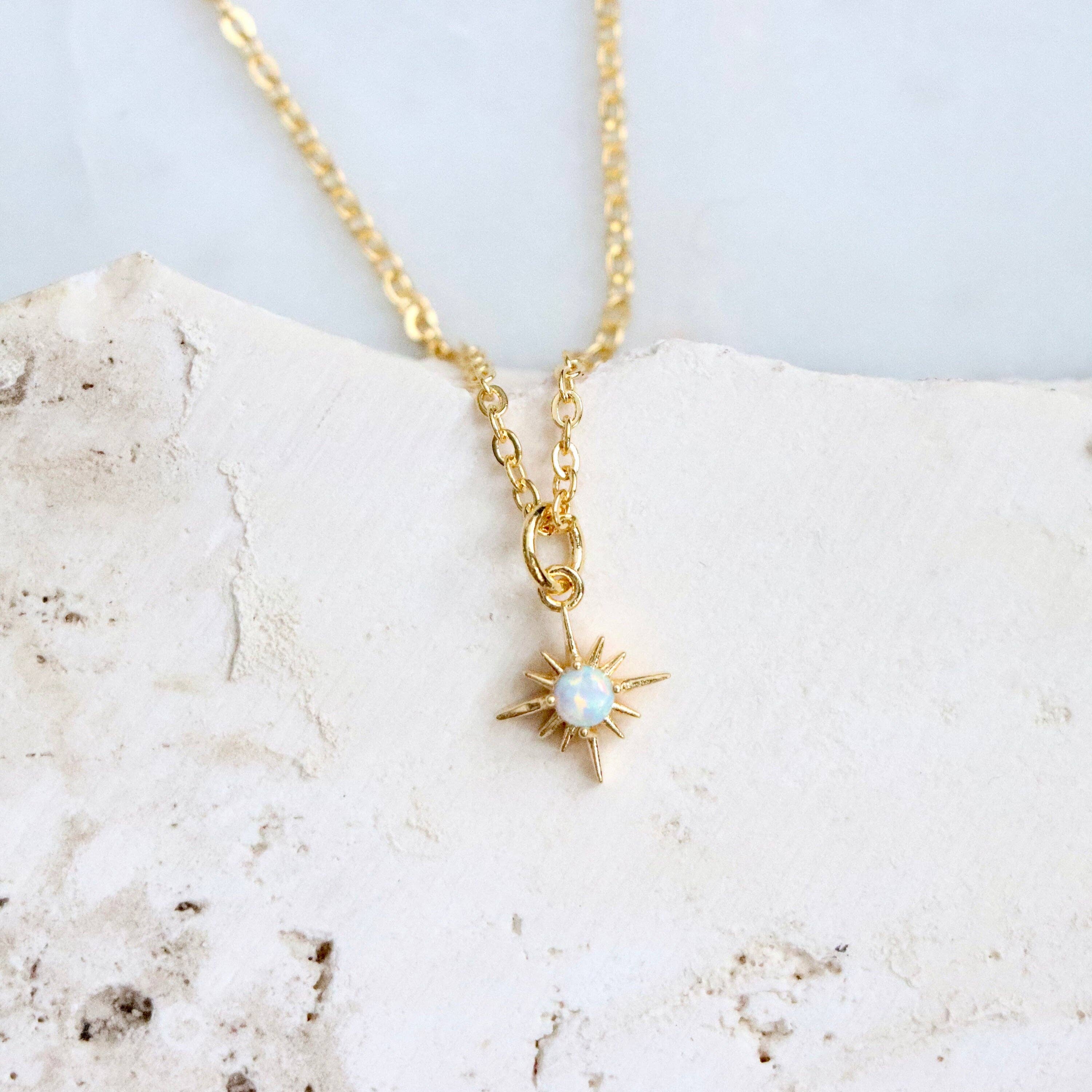 Mini Stone North Star Necklace: Opal - Gold