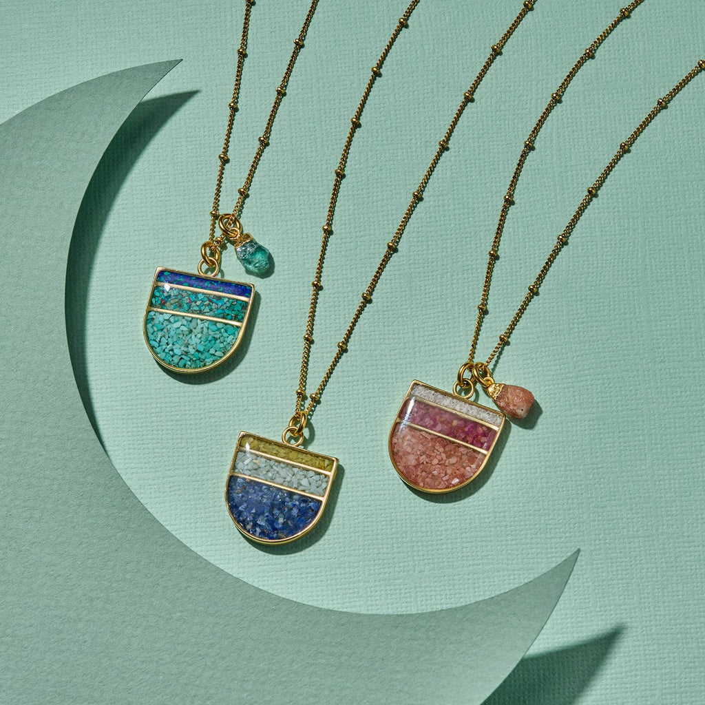 Gemstone Striped Badge Necklace