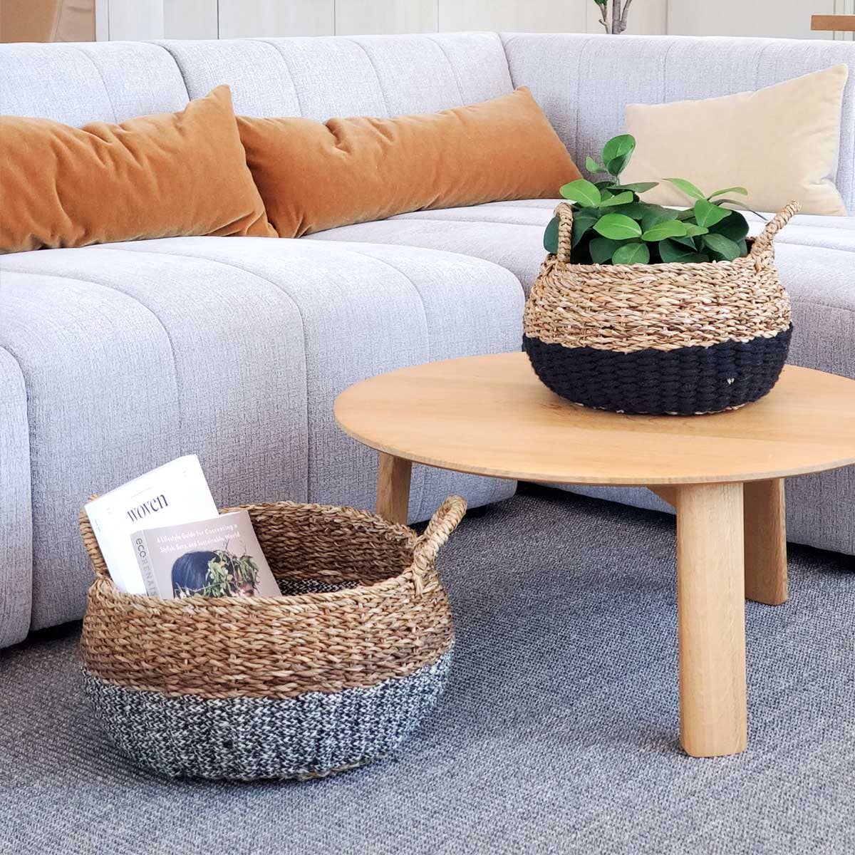 Handwoven Wicker Storage • Ula Floor Basket-Black