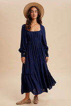 Gathered Long Sleeve Maxi Dress