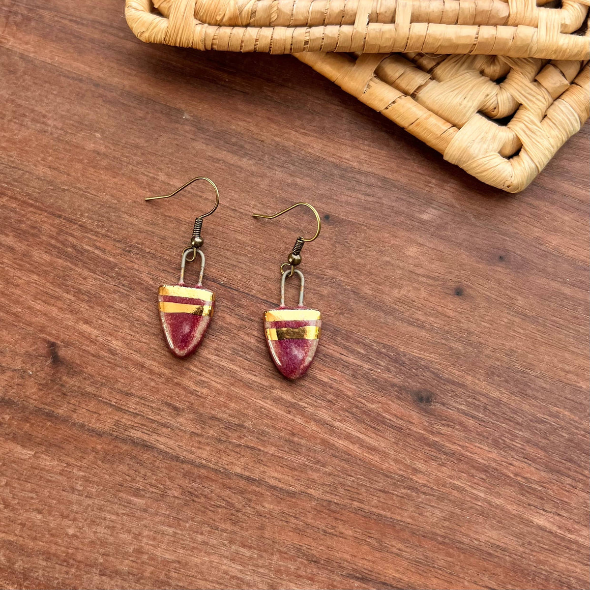 Maroon and Gold Small Drip Earring
