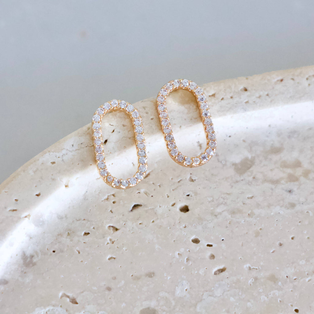CZ Oval Stud Earrings 