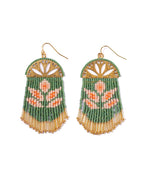 Beaded Handwoven Lotus Fringe Earrings (Green)
