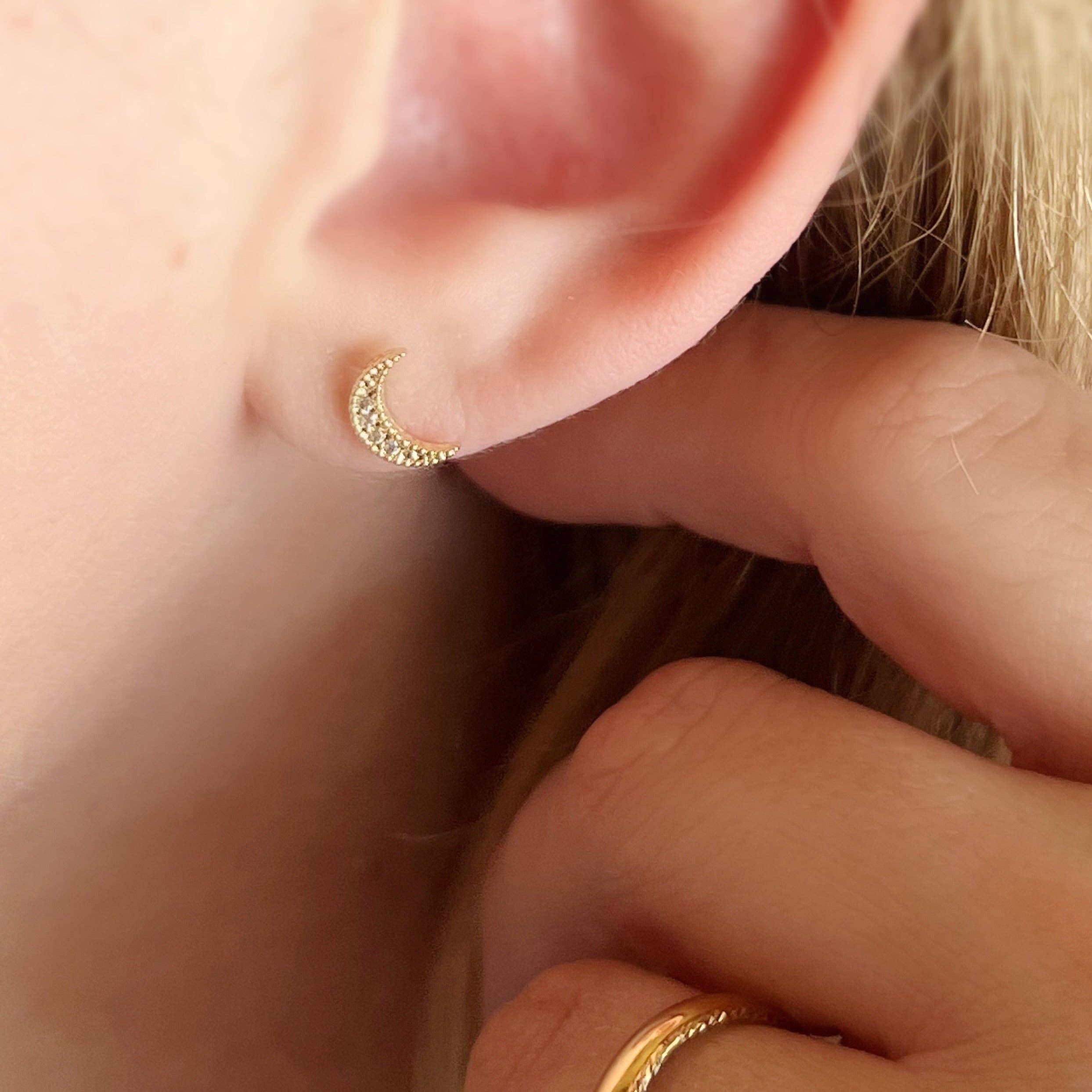 Crescent Moon Stud Earrings