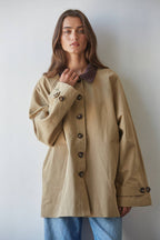 Woven Cotton Collar Neck Button Down Jacket