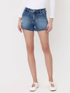 High Rise Patch Pocket Denim Shorts