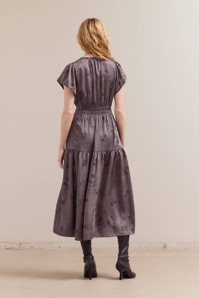 PRINTED RUFFLE MIDI DRESS