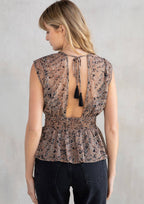 Sheer Paisley Print Cap Sleeve Peplum Blouse