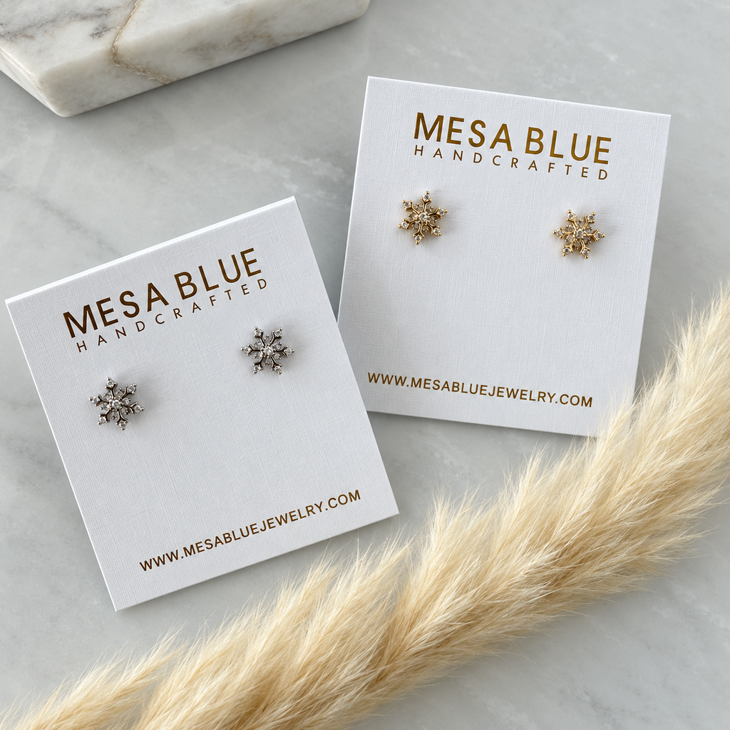 CZ Snowflake Stud Earrings - Gold and Silver