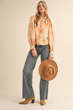 Floral Print Ruffled Button Down Top