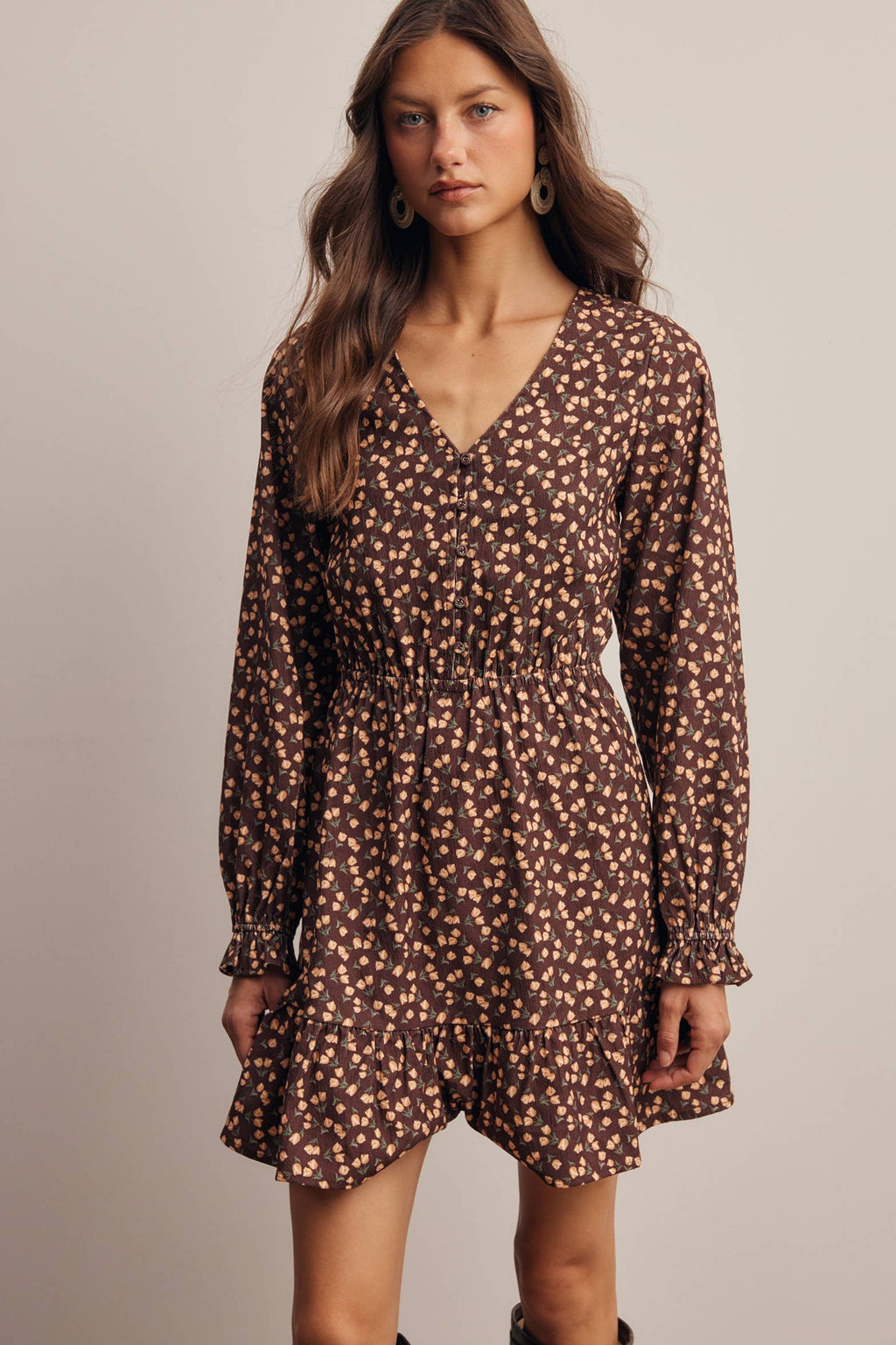Floral Printed Corduroy Mini Dress