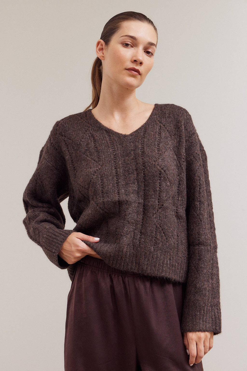 V Neck Cable Sweater