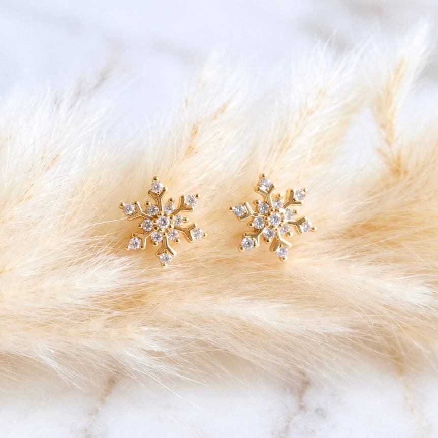 CZ Snowflake Stud Earrings - Gold and Silver
