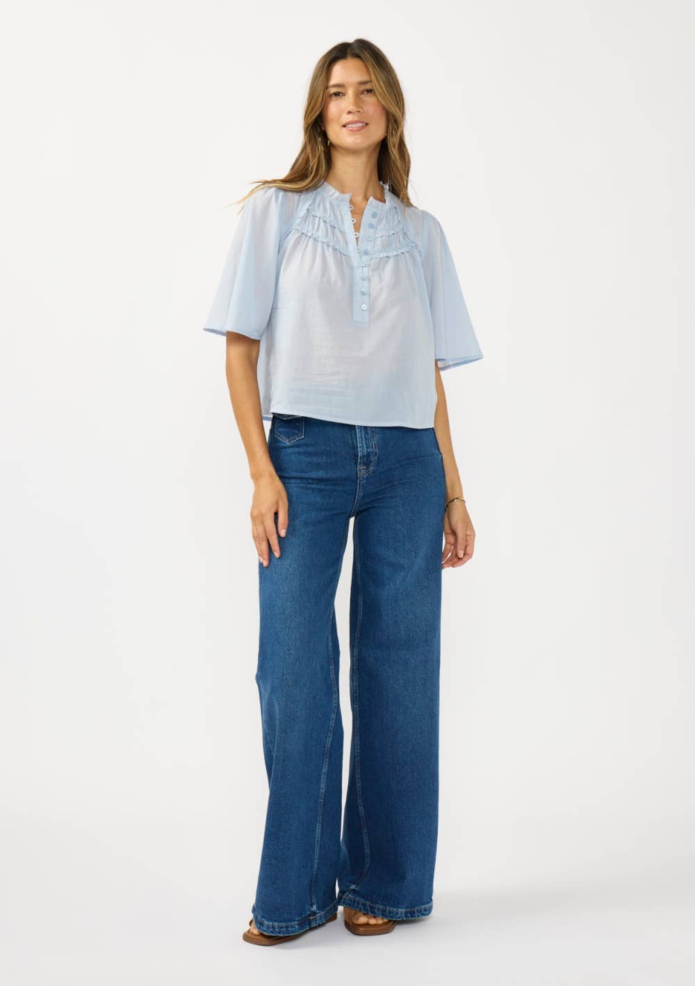 Ruffle Yoke Half Button Top