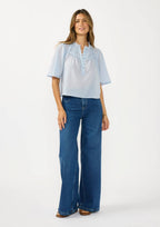 Ruffle Yoke Half Button Top