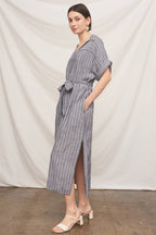Short Sleeve Striped Button Down Shirt Dress