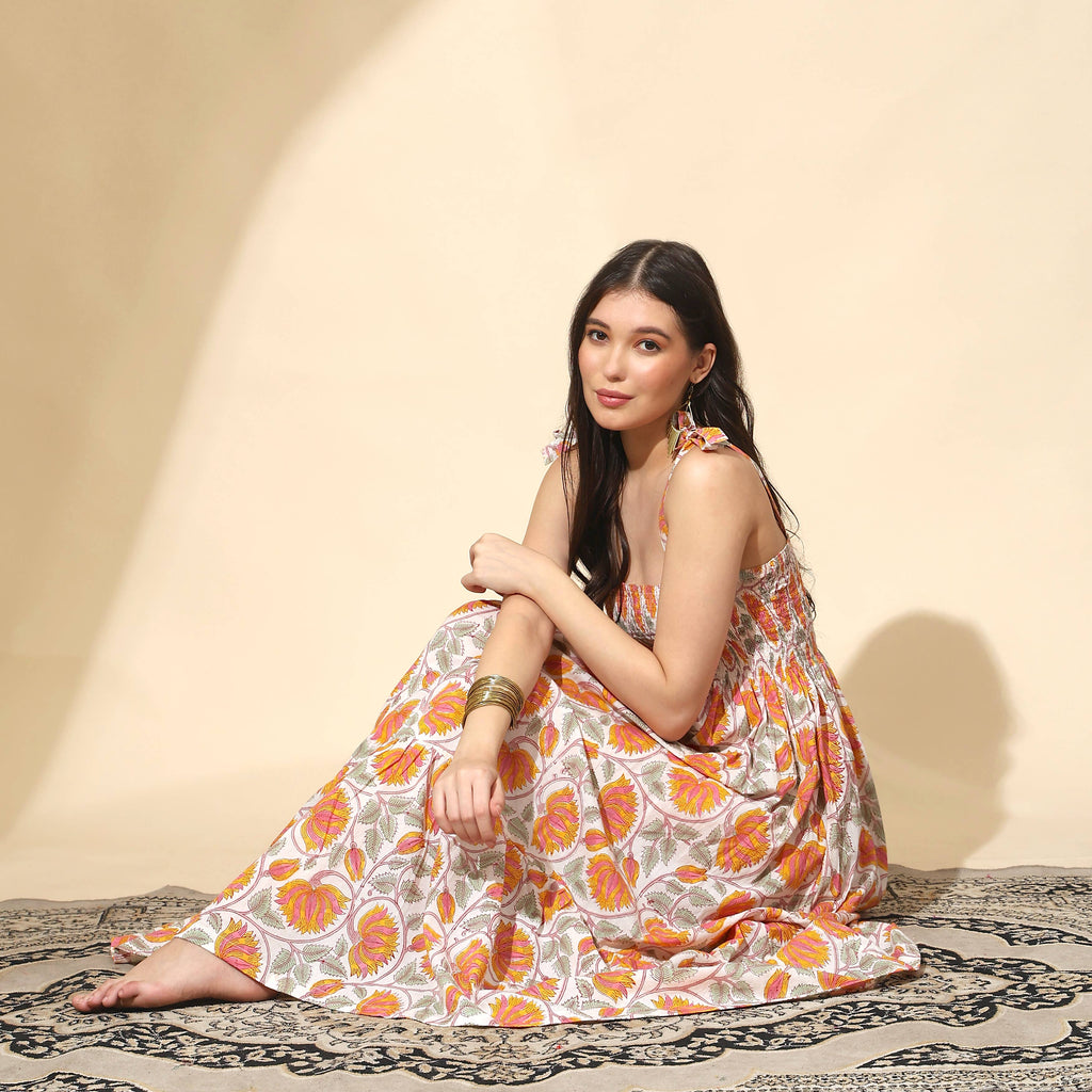 Block Printed Smock Maxi Dress (Jasmi)