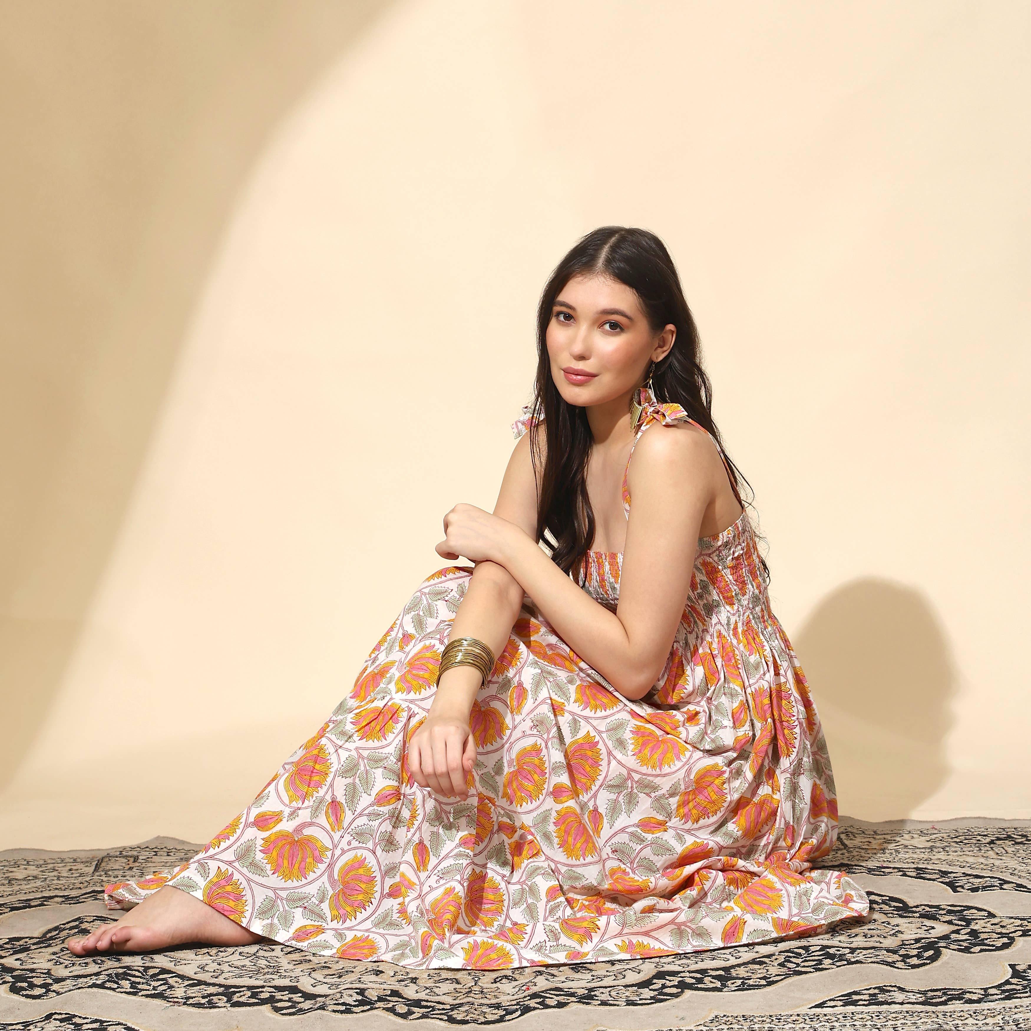 Block Printed Smock Maxi Dress (Jasmi)