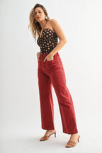 Patch Pocket Wide Leg Jean in Burgundy