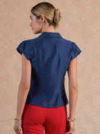Button Down Slim Fit Short Sleeve Blouse