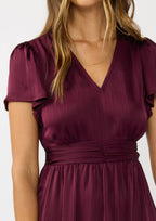 Flutter Sleeve V-Neck Midi Dress
