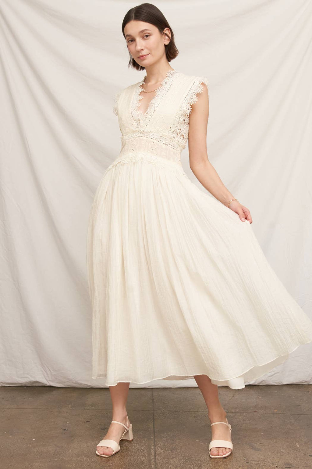 Lace Trimmed Midi Dress