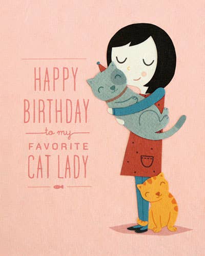 Cat Lady Birthday Blank Greeting Card
