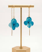Pressed Blue Hydrangea Threader Earrings