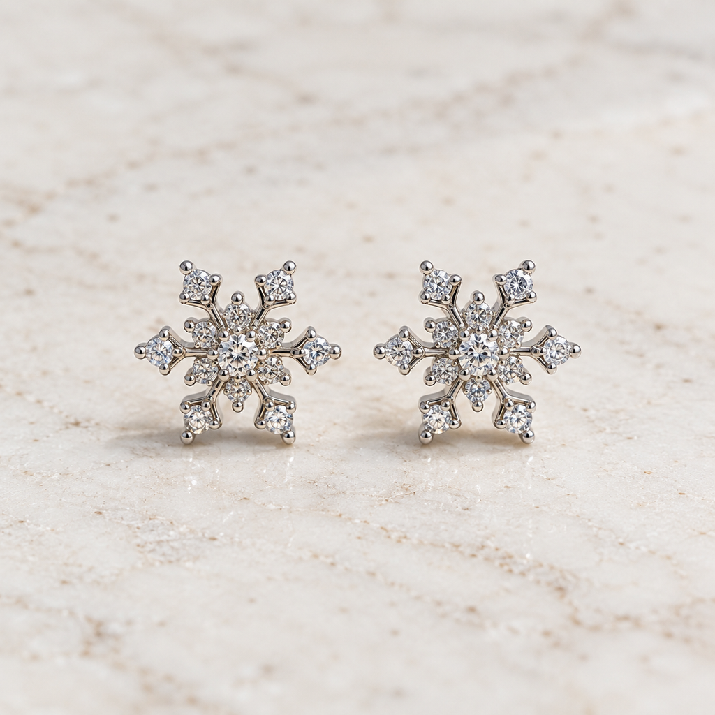 CZ Snowflake Stud Earrings - Gold and Silver