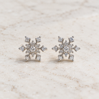 CZ Snowflake Stud Earrings - Gold and Silver