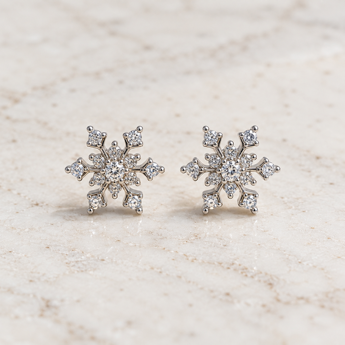 CZ Snowflake Stud Earrings - Gold and Silver